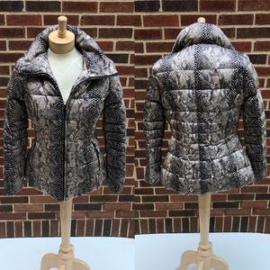 Calvin Klein Snakeskin Print Fitted Puffer Down Zip-Up Coat Size XS